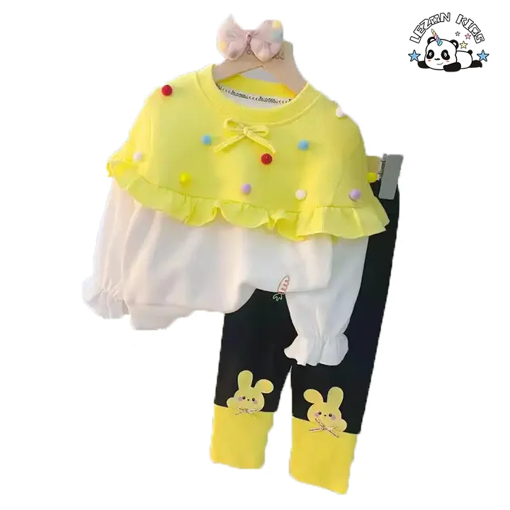 LEZONKIDS - Sample Available Patchwork 2 Pieces Sweatshirt Girls Boutique Clothing Sets for 3 to 6T